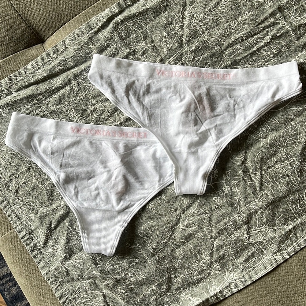 TWO Brand New White Victoria Secret Thongs